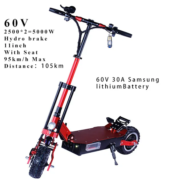 JS 60 в 5000 Вт 11 дюймов внедорожный электрический скутер супер мощный бесщеточный мотор Ховерборд CE скейтборд Ruimas для унисекс взрослых - Цвет: 60V 30Ah SAM Red