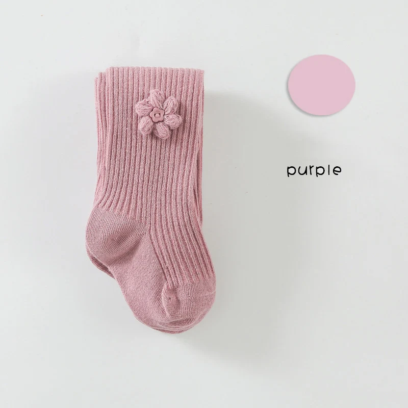 purple Милые осенне-зимние чулки с цветочным рисунком для маленьких девочек, чулки для новорожденных, Meisje, однотонные колготки для маленьких девочек, колготки - Цвет: purple