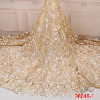 

NIAI Latest Nigerian Lace Fabrics 2019 High Quality Lace 3D French Bridal Beaded Lace Fabric For African Lace Material XY2804B-1