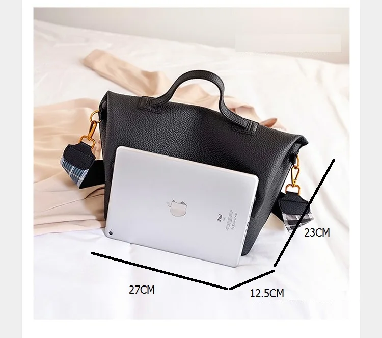 Широкие сумки с ремнем на плечо женская дизайнерская сумка женская большая сумка из искусственной кожи женская Курьерская сумка, портфель Bolsa черный
