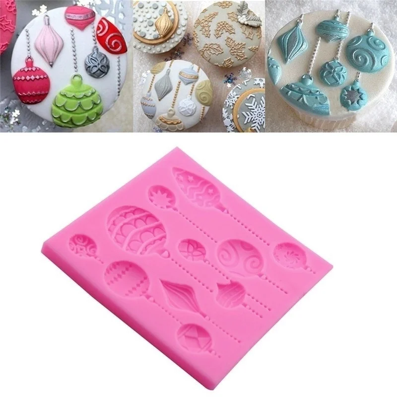 Christmas Ball Shape Silicone Mould Christmas Ornament Fondant Cake Mold Emboss Cutter Cake Craft DIY