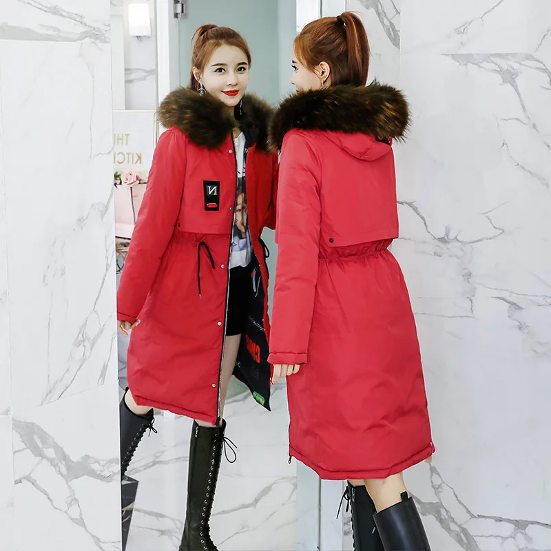 

2019 Winter Korean-style Cotton-padded Clothes Women's Mid-length Reversible Colorful Fur Collar Loose-Fit Thick Cotton Coat Fas