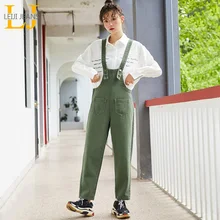 Женские молодежные джинсы на лямках LEIJIJEANS, свободные джинсы армейской зеленой расцветки до щиколотки, стильная повседневная модель 9127 большого размера