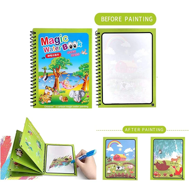 Animal Zoo Princess Magic Water Drawing Book Colorling Mermaid Cartoon Doodle Magic Pen Drawing Board Toys Kids Children Gifts 3