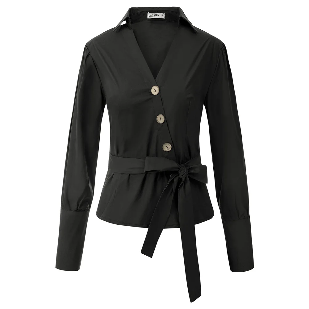 Black Belle Poque, Женские топы и блузки, шифоновая блузка для женщин,, Офисная рубашка с длинным рукавом, повседневные Модные топы размера плюс, рубашка - Цвет: Black