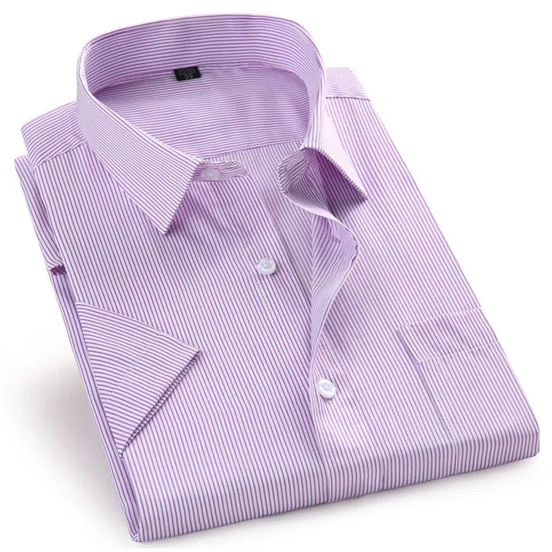 2 Striped Purple Твил чистый цвет 8XL 7XL 6XL 5XL большой размер Мужская рубашка с коротким рукавом приталенная официальная Мужская белая рубашка деловые мужские рубашки - Цвет: 2 Striped Purple
