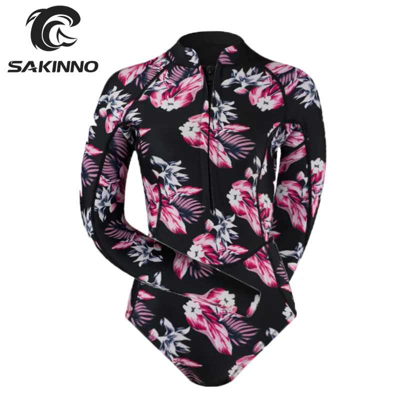 2mm Neoprene Wetsuit Long Sleeve One Piece Swimsuit Diving Suit Water Surf Swim Snorkel Front Zip Printed майка для купания