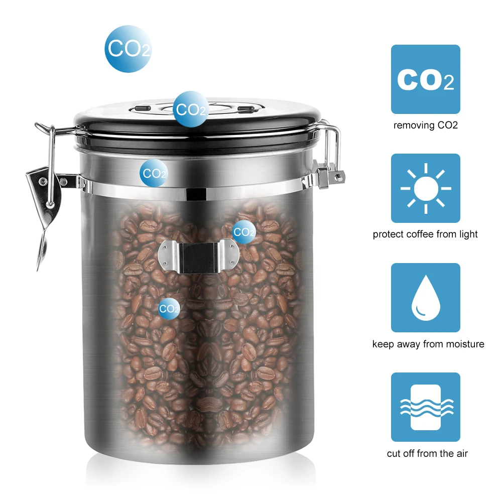 Герметичный контейнер из нержавеющей стали с вентиляционным клапаном CO3 с ложкой держатель для кофейной муки керамические банки для хранения