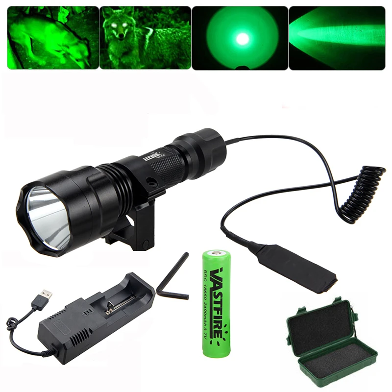5000Lm CREE Green LED Flashlight Torch Light Pressure Switch Hunting Rifle Mount
