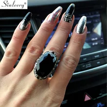 Sinleery Vintage Hitam Oval Batu Cincin untuk Wanita Ukuran 6 7 8 9 10 Antik Perak Warna Emas Perhiasan anel Jz516 SSC(China)