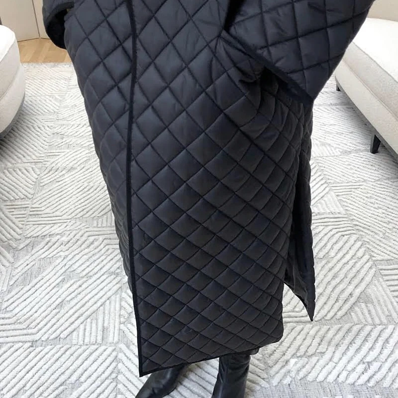 TWOTWINSTYLE повседневное асимметричное хлопковое пальто с Аргайлом для женщин, водолазка с длинным рукавом, свободные парки для женщин, модная одежда
