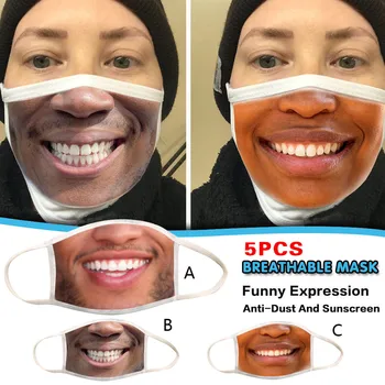 

5PCS Adult Unisex Face Mask Funny Expression Foggy Haze Anti-Spitting Protective Mouth Mask Washable Reusable Masks Mascarillas