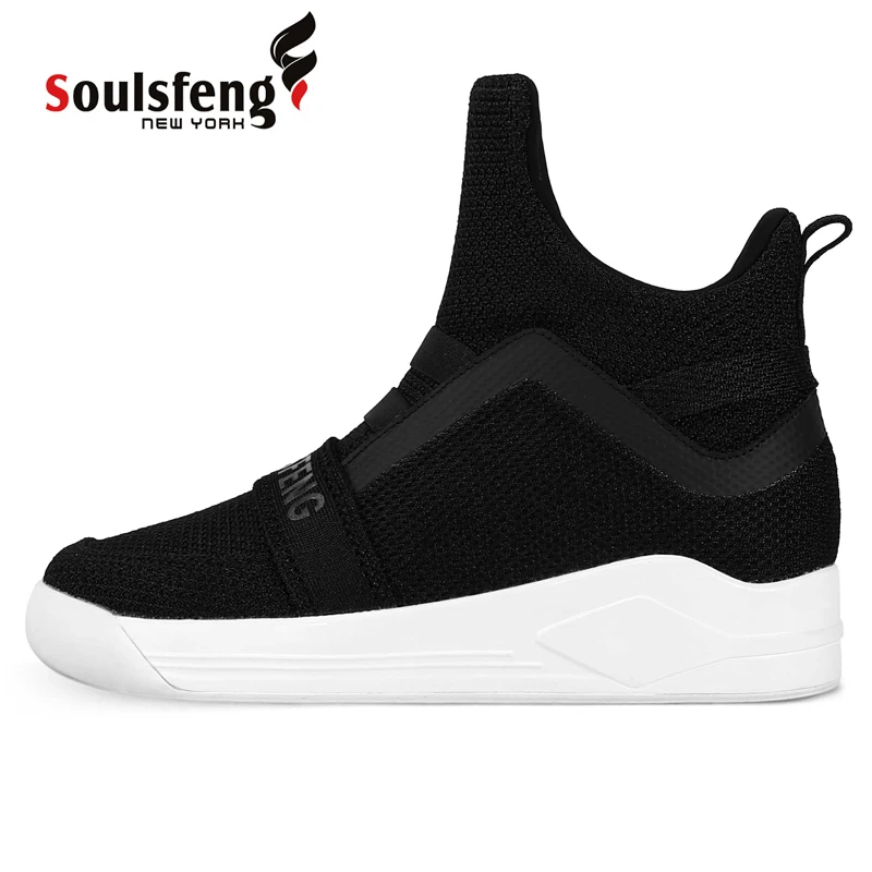Soulsfeng High Top Knitted Sneakers For Men Size14 Shock-absorbing Non-slip Running Shoes For Women Black White Red Customizable