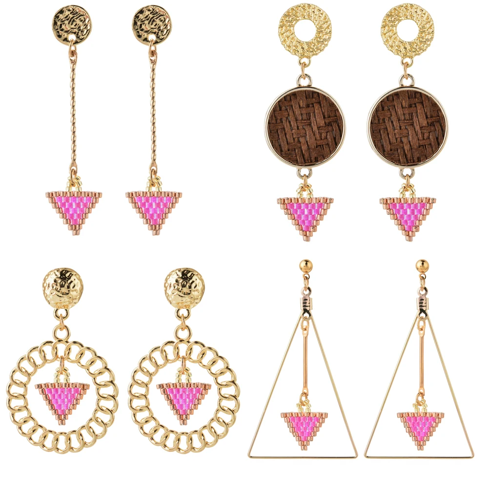 

Bohemian Drop Earrings Gold Triangle Ins Popular Beads Pendant Delica Earrings Miyuki Earring For Woman Fashion Girl Jewelry