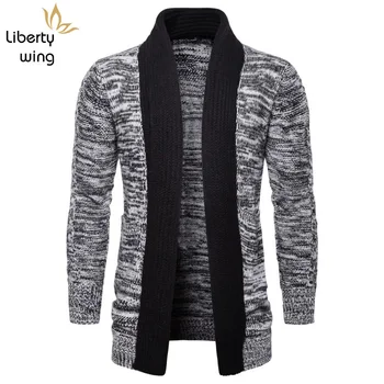

Fashion Autumn Thick Cloak Mens Cardigan Knitted Sweater Clothes Coat Patchwork Outerwear Warm Slim Fit Long Sleeve Roupas