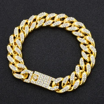 

Men Europen Bracelet Rhinestone Cuban Style Hip Hop Gold Silver Iced Out Paved Link Chain Bracelet Unisex