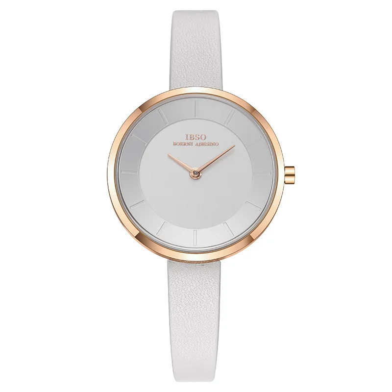 IBSO женские кварцевые часы, простые водонепроницаемые часы, модные часы Montre Femme, женские кварцевые кожаные водонепроницаемые наручные часы - Цвет: White