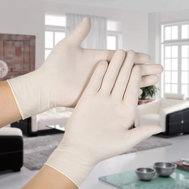 100 шт./кор. одноразовые латексные перчатки белые Нескользящие кислот и щелочей