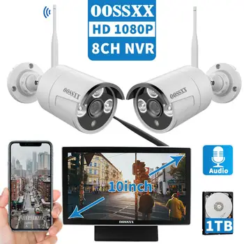 

OOSSXX 8CH 1080P Wireless NVR Kit 10' Monitor Wireless CCTV 2pcs 1080P Audio Indoor Outdoor IP Camera Video Surveillance System