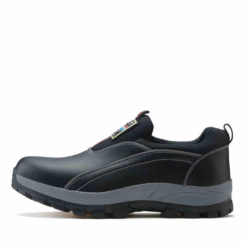 mens causal black big size breathable steel toe caps work safety shoes slip on lazy cow leather tooling low boots zapatos hombre