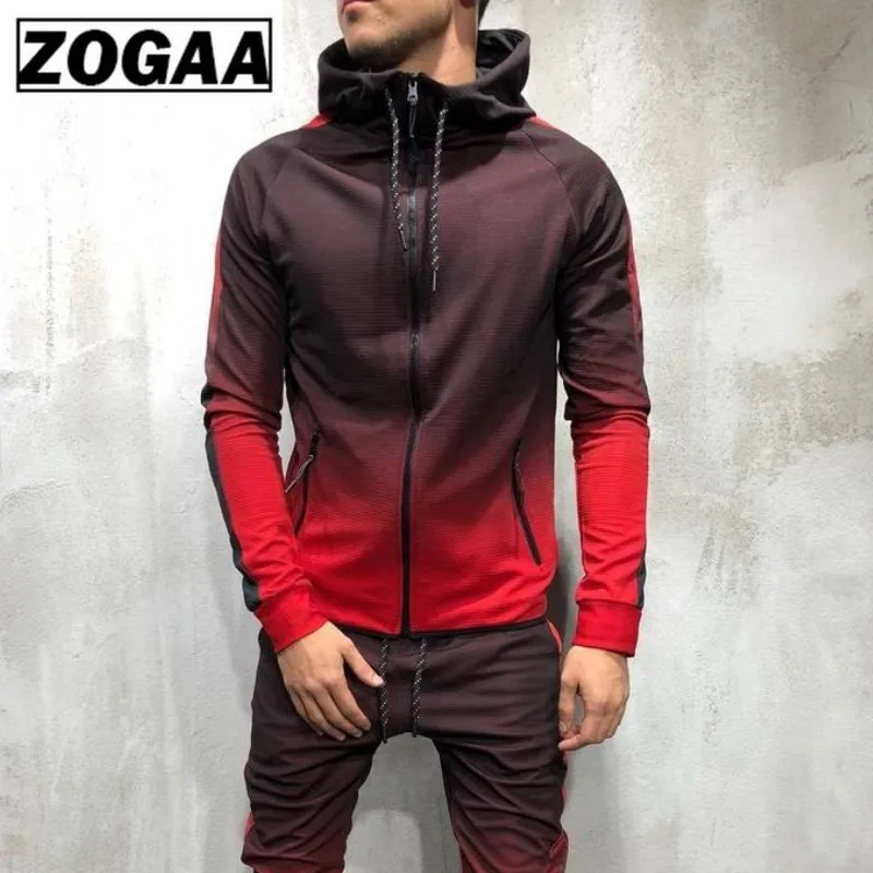 ZOGAA, новинка, брендовый мужской спортивный костюм, комплект из 2 предметов, 3D градиентный цвет, повседневные толстовки, Толстовка и штаны, спортивная одежда для бега, мужские комплекты