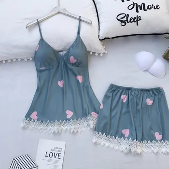 

Fiklyc Ice Silk Pajamas Women Spring And Summer Sexy Suspenders Shorts Set With Chest Pad Simulation Silk Home Service