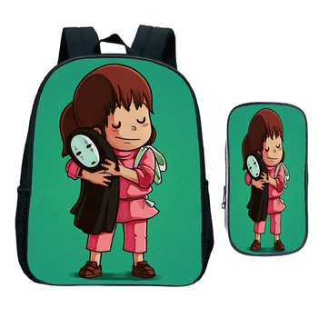 

Children Funny Spirited Away Kindergarten Backpack 2pcs Set with Pen Bag Cartoon Ghostbusters School Bag Anime Bookbag Kids Gift