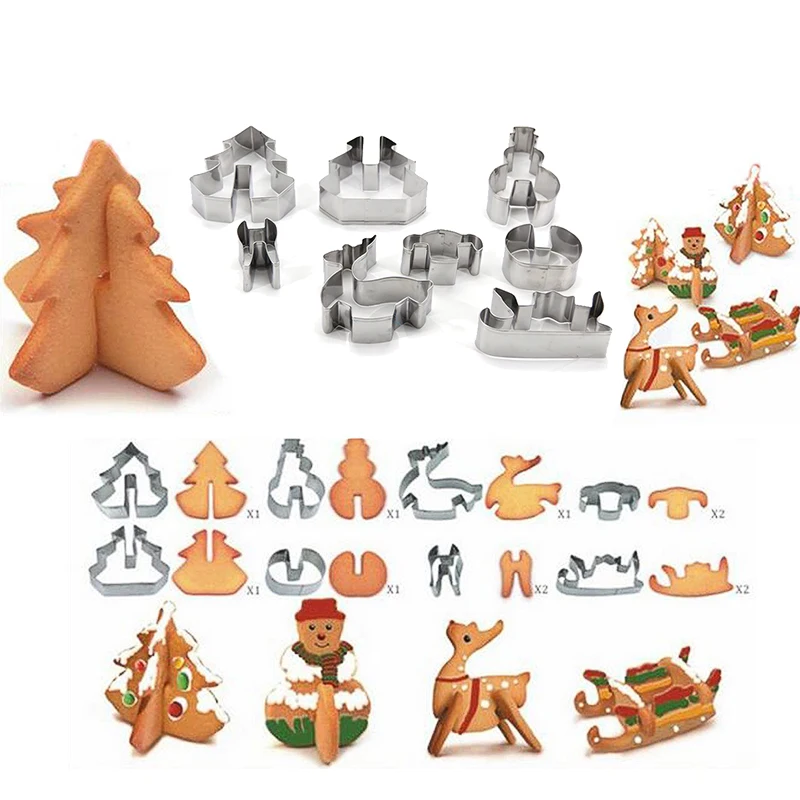 

8 PCs/Set 3D Stainless Steel Christmas Scenario Cookie Cutter For DIY Cake Biscuit Mould Baking Decorating Tools Fondant Mold