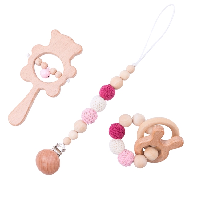 Set Baby Toys Wooden Rattle Infant Baby Teether Musical Baby Rattles Personalized Pacifier Chain Rattles For 0-12 Months Kids
