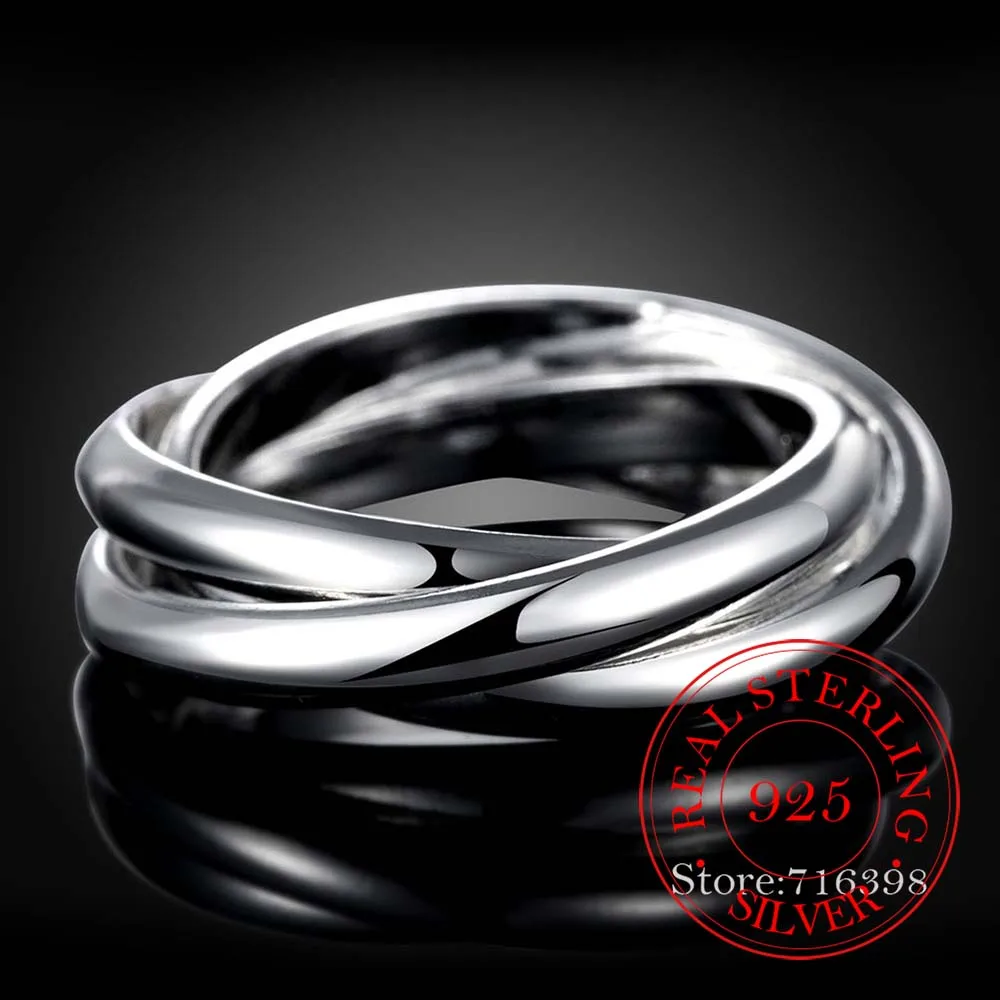 925 Sterling Silver Jewelry Three Circles Couple's Wedding Silver Rings Women Men