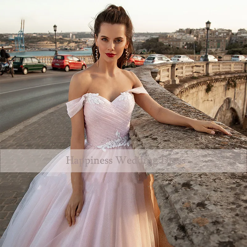 Eightree-Sweetheart-Pink-Ball-Gown-Glitter-Wedding-Dress-vestido-de-novia-Appliques-Lace-Up-Off-the (1)