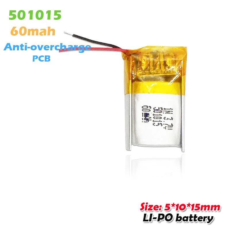 501015 3 7 v 60mAh литиевая полимерная аккумуляторная батарея для MP3 MP4 DIY bluetooth наушники