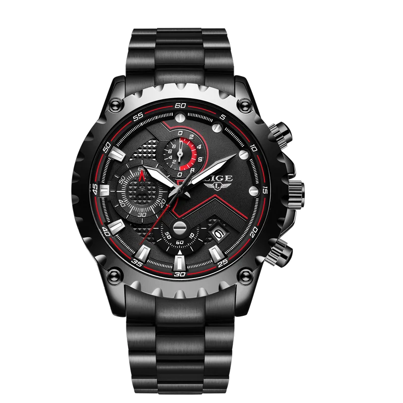 Black silver S LIGE, новые модные синие мужские часы из нержавеющей стали, Топ бренд, Роскошные водонепроницаемые кварцевые часы, мужские спортивные часы с циферблатом и датой, Хронограф+ коробка - Цвет: Black silver S