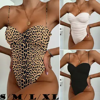 

Sexy Bodysuits For Women 2020 Ladies New Style Bodysuits Leopard Print Solid Swimsuit Summer Padded Push-up Bikini Set Bodysuits