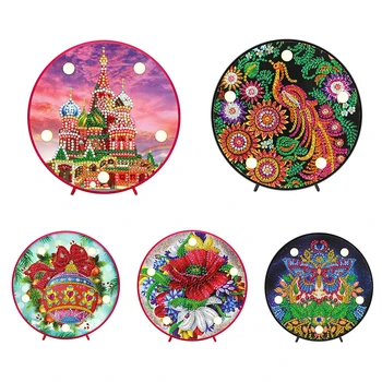 

DIY Round Diamond Painting LED Lamp Flower Peacock Special Shape Partial Drill Diamond Christmas Decorations for Home
