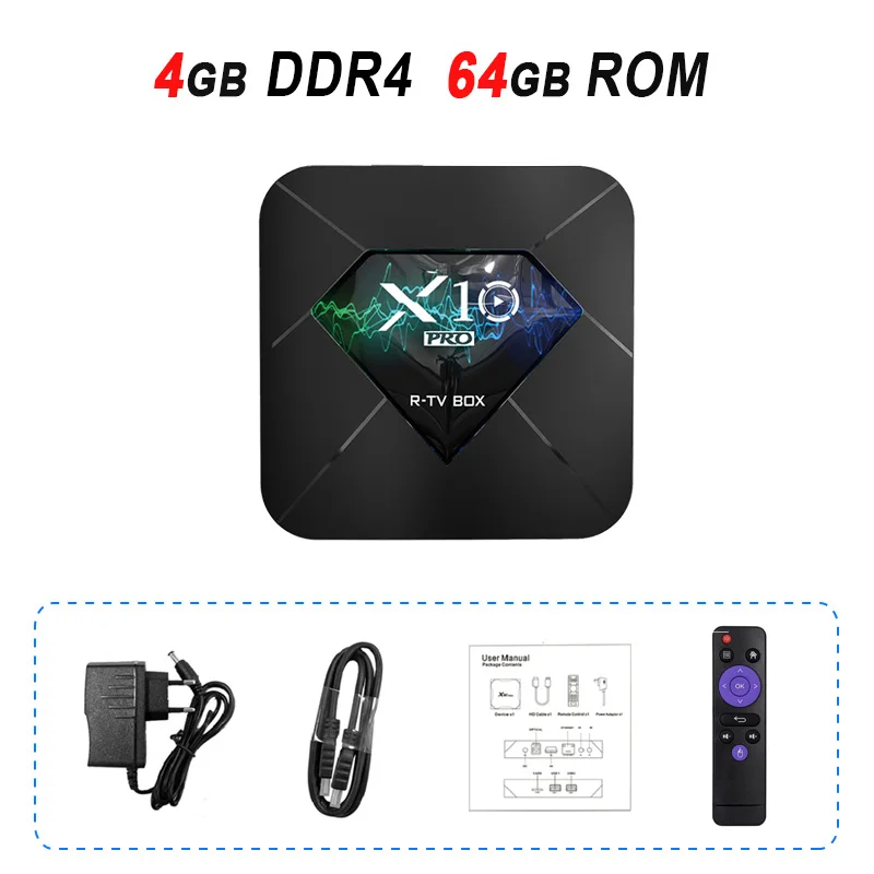 Android 9,0 tv BOX R-tv Box X10 Pro DDR4 Amlogic S905X2 4 ГБ 32 ГБ/64 Гб rom BT4.0 USB3.0 2,4G/5G Dual wifi 3D 4K HDR телеприставка - Цвет: 4GB DDR4 64GB