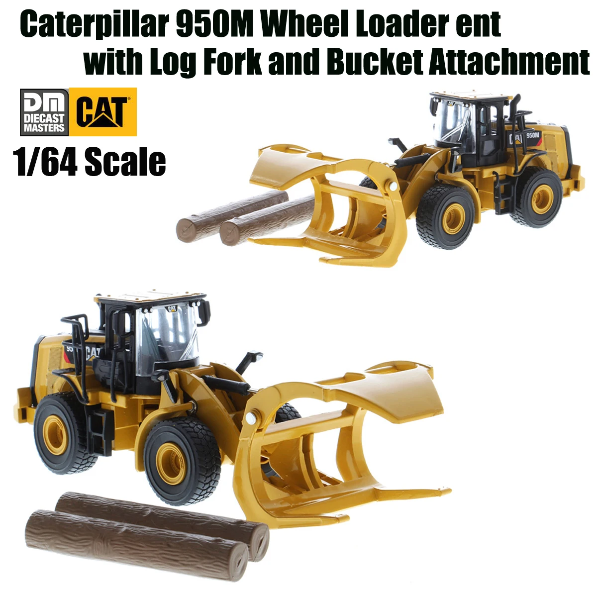 Новинка, колесный погрузчик DM CAT 1/64, Caterpillar 950 м с вилкой и ведром, Matel от бренд Diecast Masters Play & Collection gift 85635