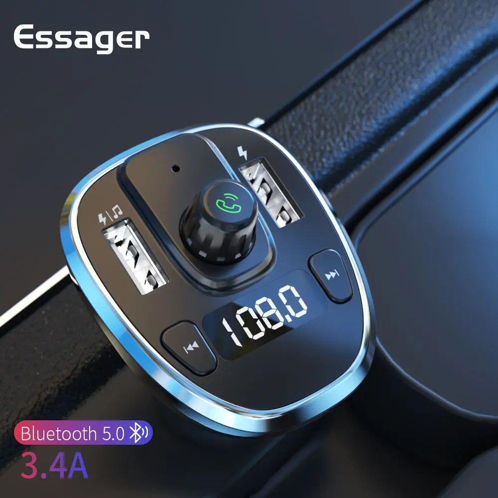

Essager USB Car Charger For Mobile Phone Bluetooth 5.0 Fm Transmitter Wireless Handsfree MP3 Player 3.4A Dual USB Fast Charger