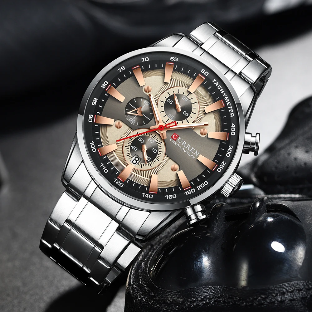 Fashion Top Brand Sports Watch Men Stainless Steel Chronograph