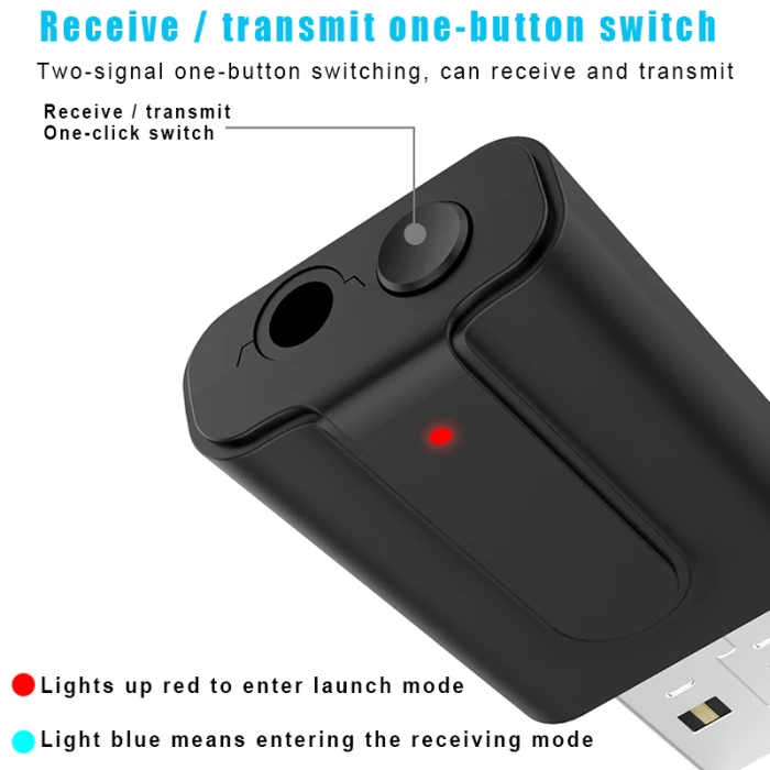 2 In 1 USB Bluetooth V5.0 Receiver Transmitter Car Wireless Audio AUX Adapter VH99