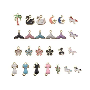 

50 Pcs/bag DIY Alloy Charms Seahorse Cat Rabbit Moon Enamel Charms For Bangles Earrings Necklace Jewelry Making Accessories