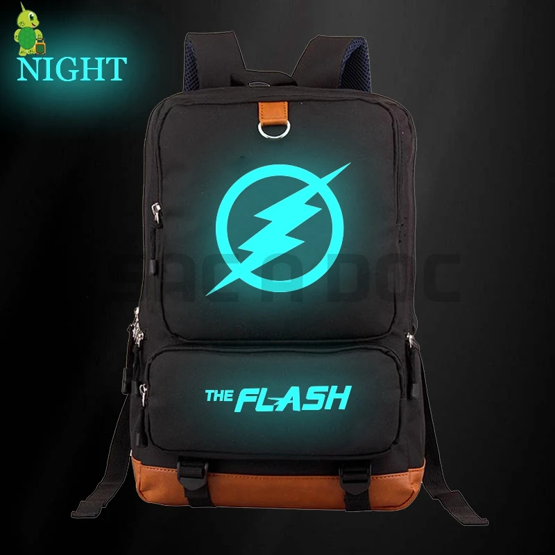 1 luminous Светящийся рюкзак Flash Justice League, брезентовый Рюкзак для ноутбука, школьные сумки для подростков, мальчиков и девочек, супер герой, дорожная сумка через плечо - Цвет: 1 luminous