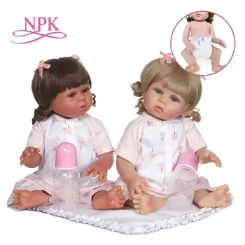 

NPK 48CM reborn baby two colors skin soft full body silicone bath toy waterproof girl two colors hair handmade doll
