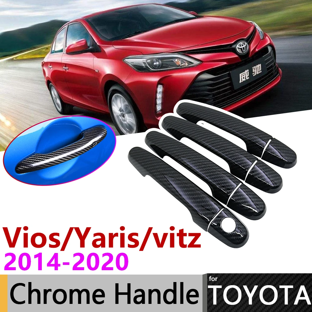 Черное углеродное волокно внешняя Дверная ручка Крышка для Toyota Vios Yaris Vitz XP150 2014 ~
