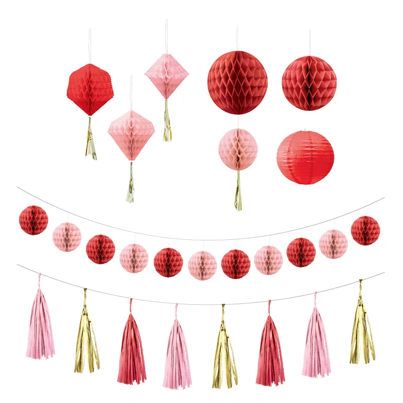 

9pcs Colorful Sets Paper Honeycomb Lanterns Tassel Ornament DIY Birthday Party Wedding Baby Shower Home Decoration Supplies ECO