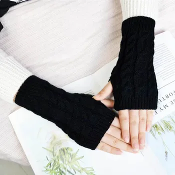 

Calymel Spring Autumn Sleeve Women Wool Knitted Arm Warmers Winter Fashion Sleeves Gloves Button Knitte Mitten Long Gloves