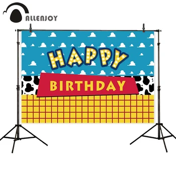 

Allenjoy Happy Birthday Party Supplies Cow Pattern Texture Clouds Yellow Lattice Photobooth Banners Baby Activities Backdrops