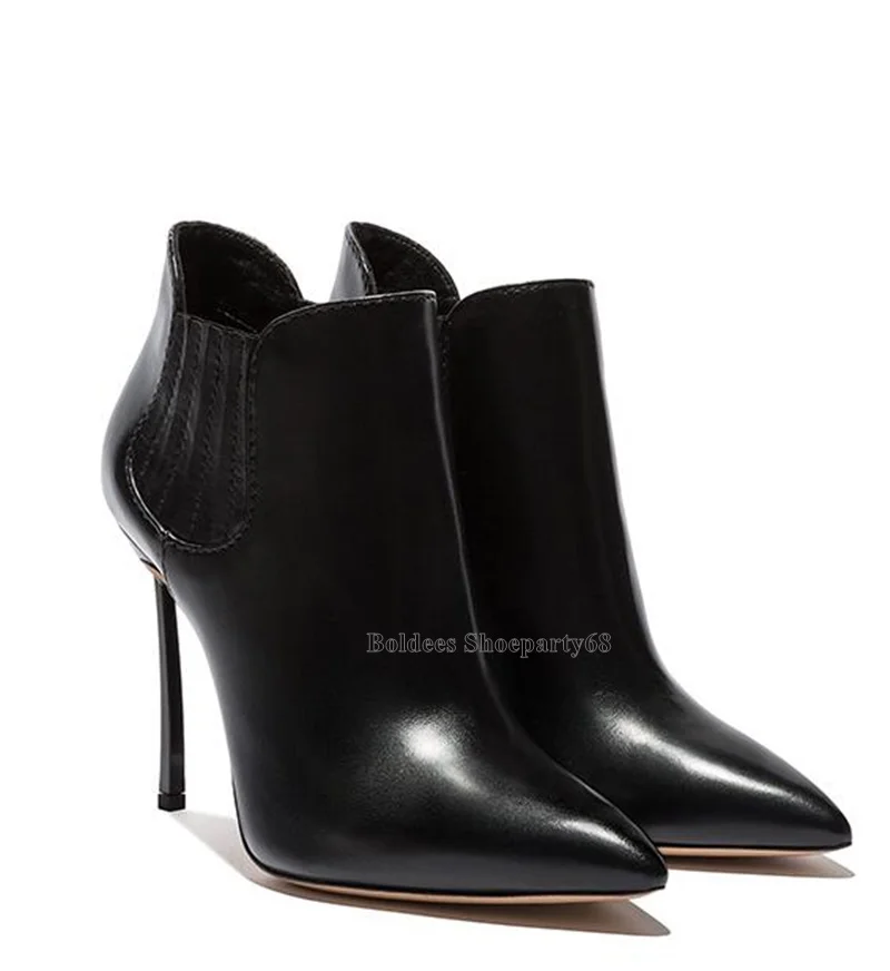 as show 10cm heels Черные, серые кожаные ботильоны для женщин с острым носком и металлическим лезвием; сезон осень-зима; обувь на тонком высоком каблуке - Цвет: as show 10cm heels