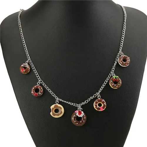 necklace 1 шт. Милая Смола пончик имитация десерты еда ожерелье и браслет для детей подарок на день рождения женские ювелирные изделия - Окраска металла: necklace