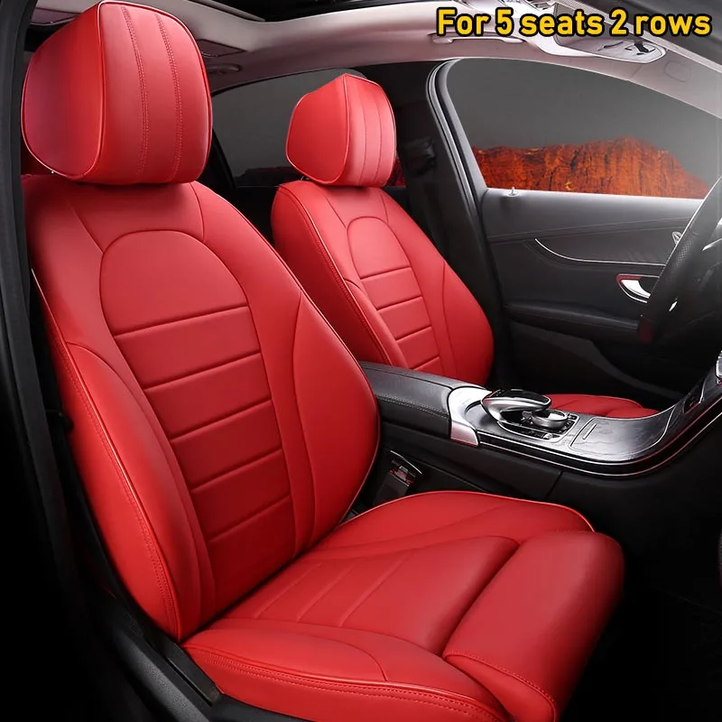 Изготовление кожаных чехлов для автомобильных сидений на заказ, набор для AUDI Q3 Q5 A4 A3 A6 Q7 A1 A5 A7 A8 TT R8, чехлы для автомобильных сидений, защитное покрытие автомобильного сиденья - Название цвета: red for 5 seats